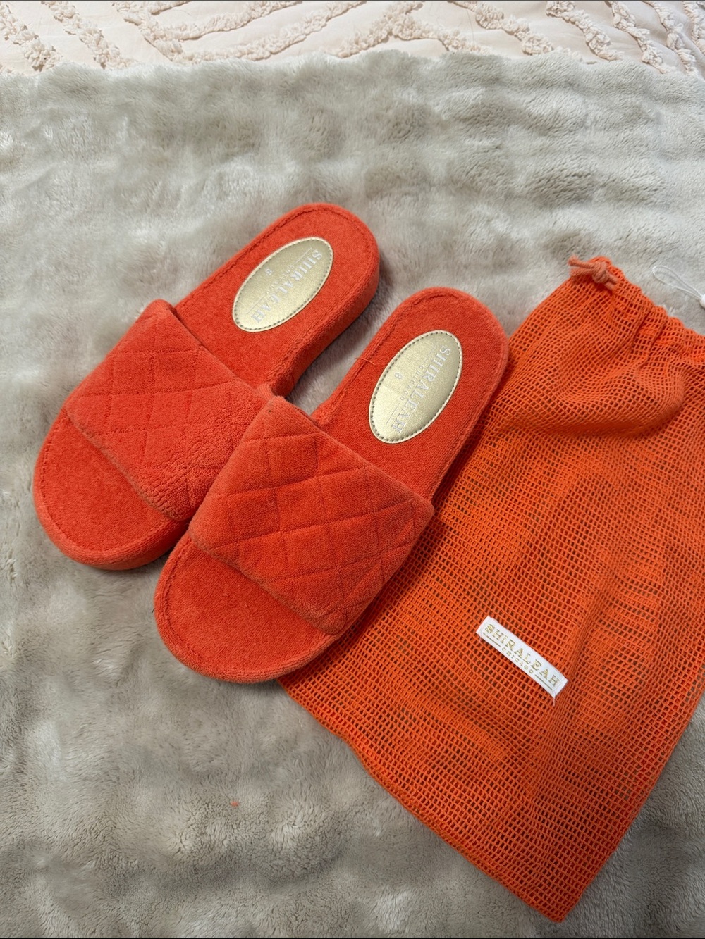 Shiraleah Orange Quilted Slide Sandals